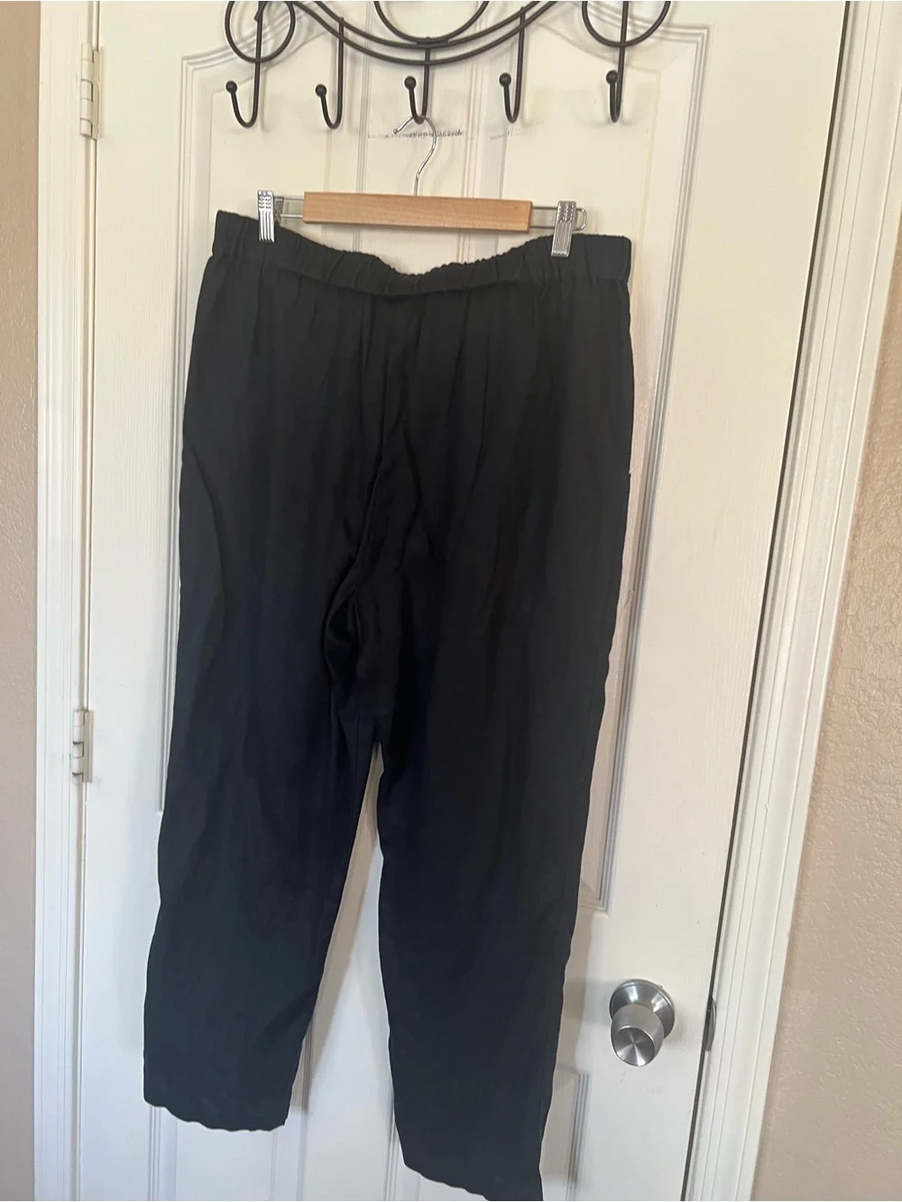 Quince 100% European Linen Pants Black L Elastic Waist Pockets